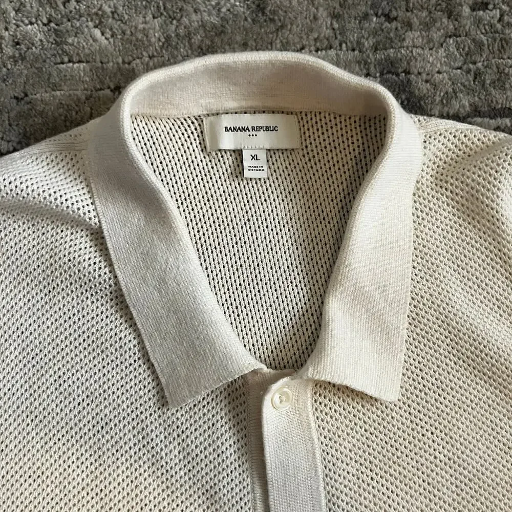 Banana Republic Cream Knit Polo Shirt XL Quiet Luxury Classic Casual Preppy